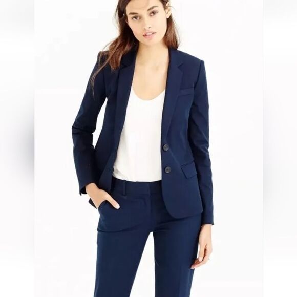 J. Crew Thompson Navy Blue Blazer In Bi-Stretch Cotton Size 2 - Picture 1 of 6